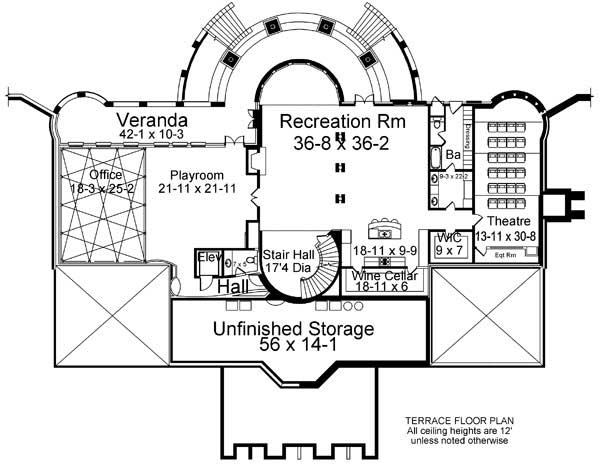 Floor Plan Basement of Colonial Plan #106-1206