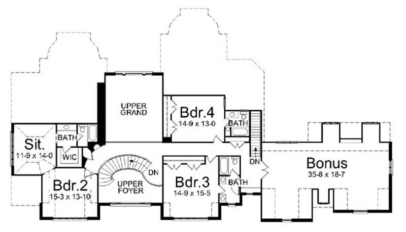 Floor Plan Second Story of Colonial Plan #106-1207