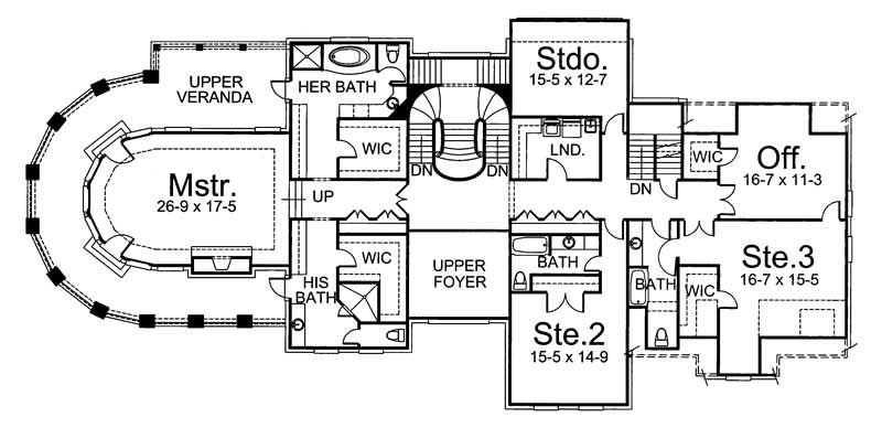 Floor Plan Second Story of European Plan #106-1216