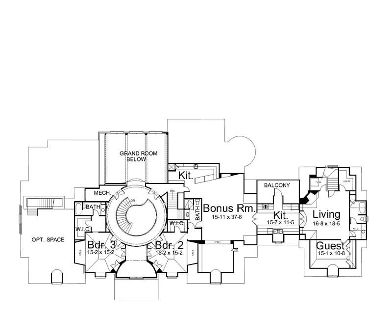 Floor Plan Second Story of European Plan #106-1218