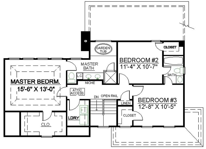 Floor Plan Second Story of European Plan #106-1220