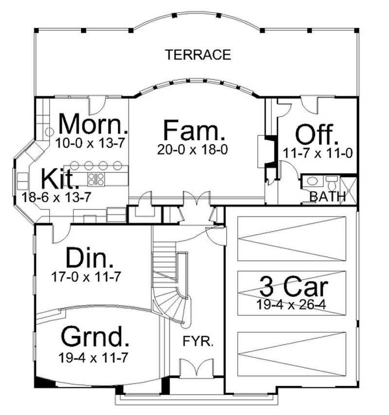 Floor Plan Main Level of Georgian Plan #106-1226