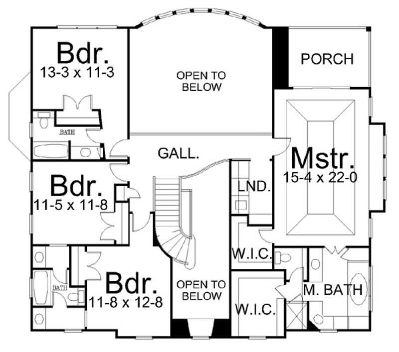 Floor Plan Upper Level of Georgian Plan #106-1226