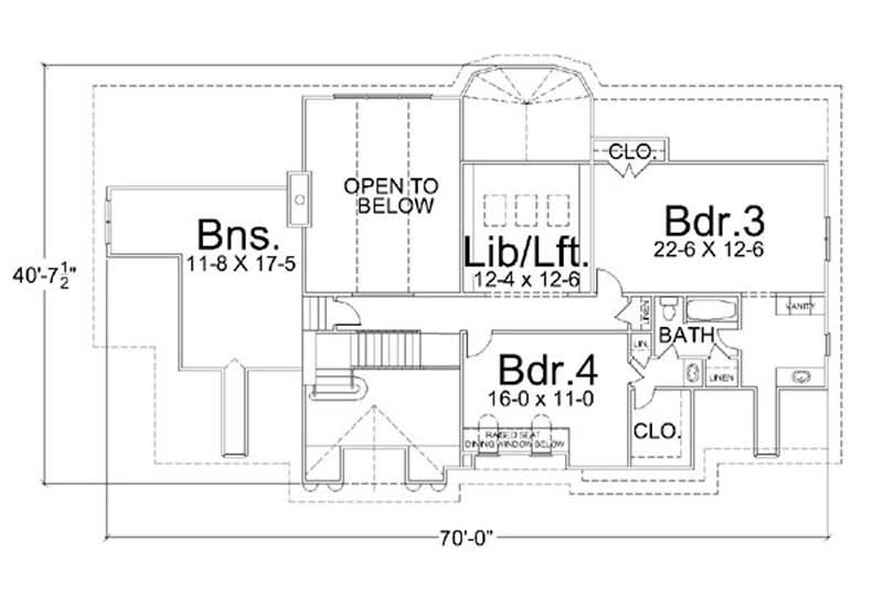 Floor Plan Second Story of European Plan #106-1229