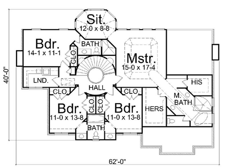 Floor Plan Second Story of European Plan #106-1230
