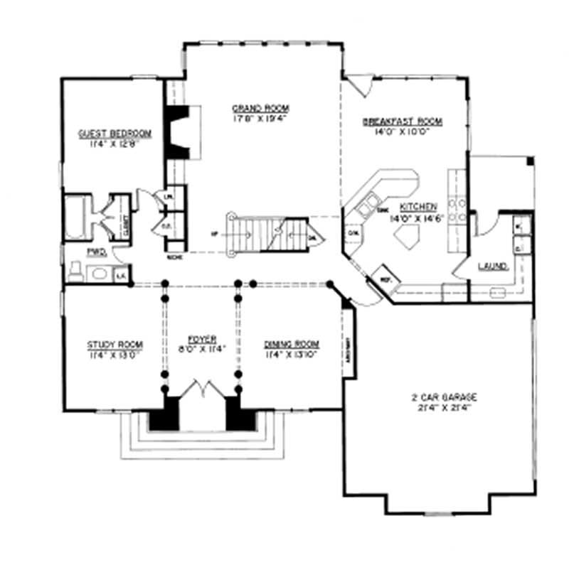 Floor Plan Main Level of European Plan #106-1232