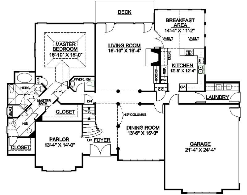 Floor Plan First Story of European Plan #106-1235