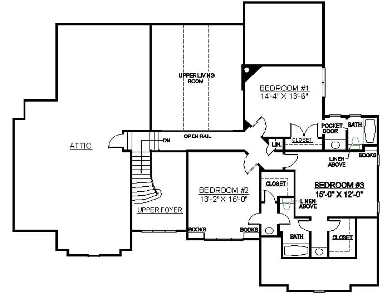 Floor Plan Second Story of European Plan #106-1235