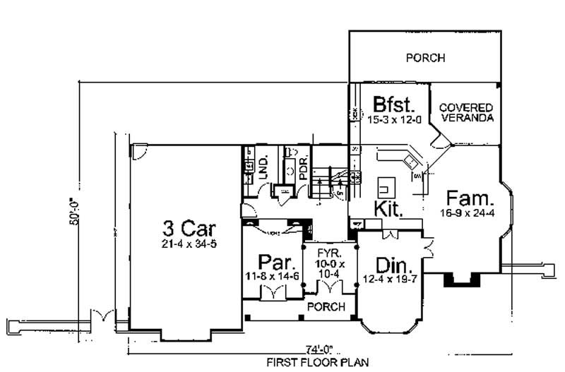 Floor Plan First Story of European Plan #106-1236