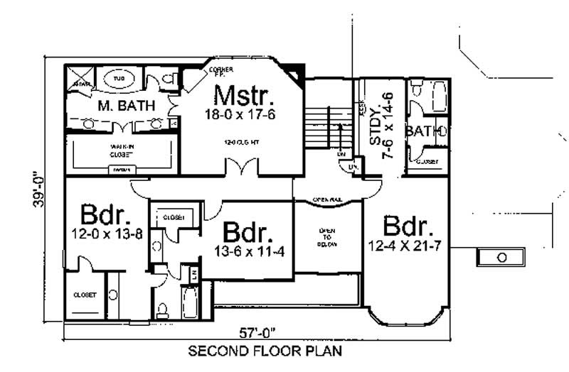 Floor Plan Second Story of European Plan #106-1236