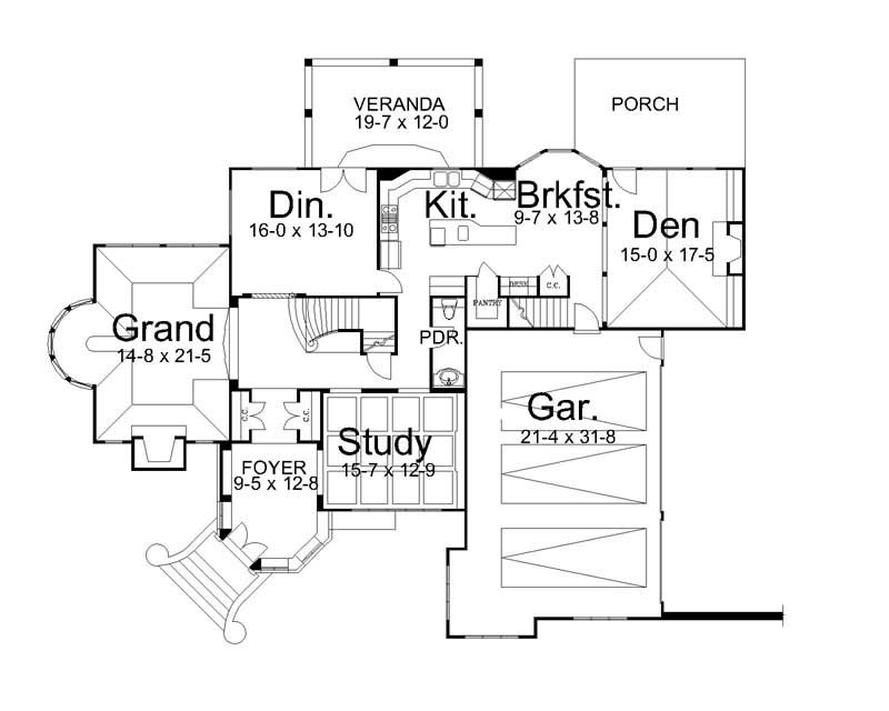 Floor Plan First Story of European Plan #106-1237