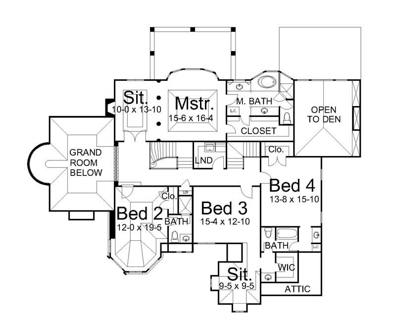 Floor Plan Second Story of European Plan #106-1237