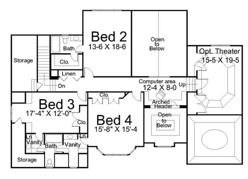 Floor Plan Second Story of European Plan #106-1240