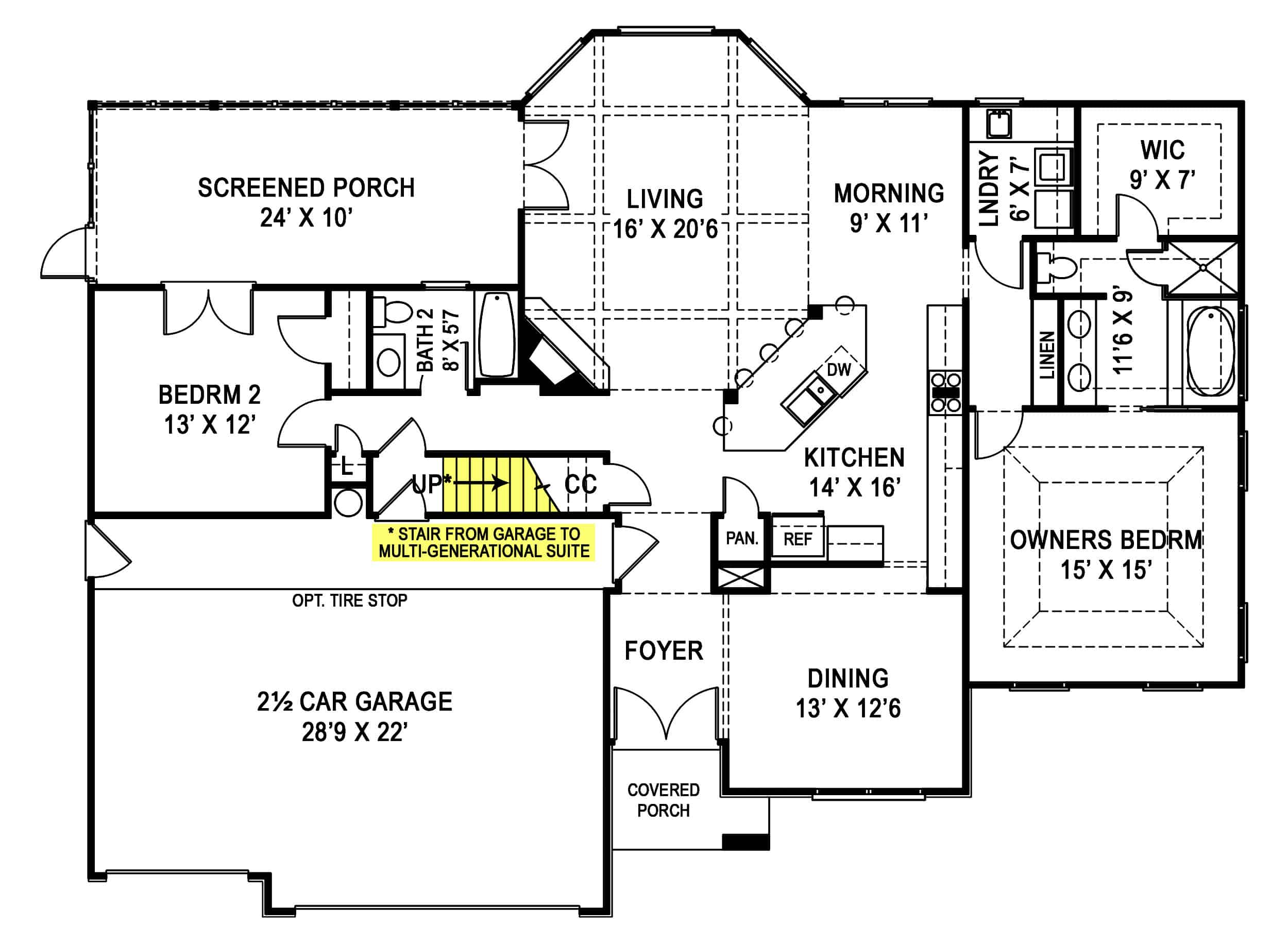 Floor Plan Main Level of Country Plan #106-1242