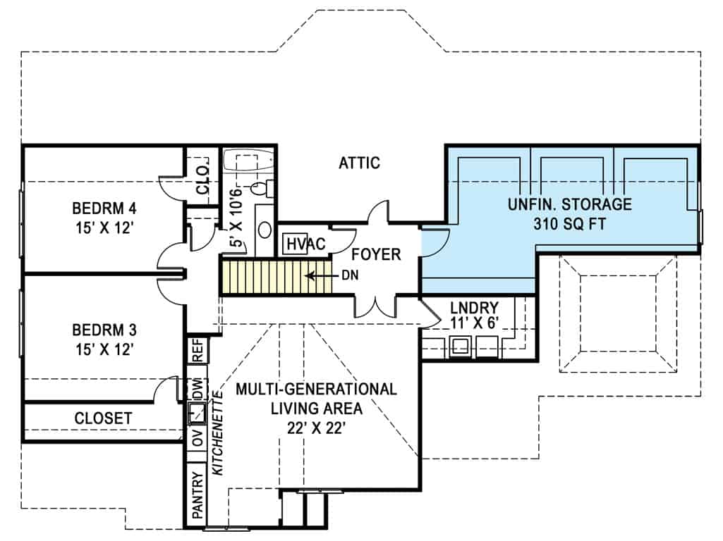 Floor Plan Upper Level of Country Plan #106-1242