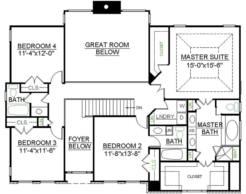 Floor Plan Second Story of European Plan #106-1247