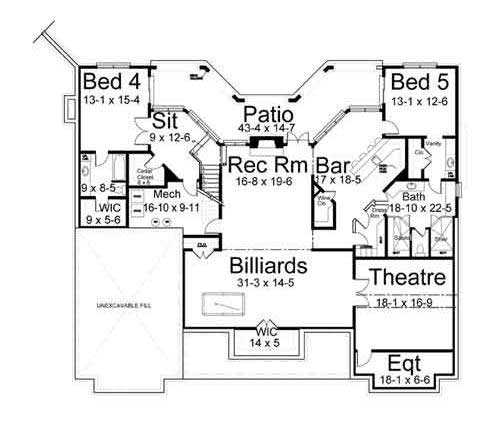 Floor Plan Basement of European Plan #106-1249