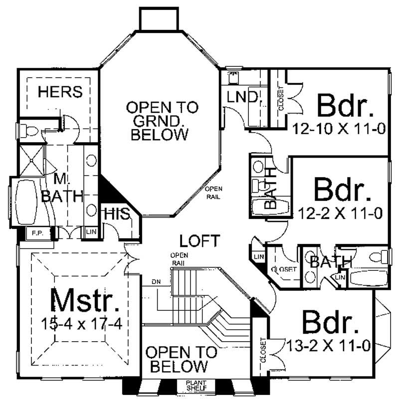 Floor Plan Second Story of European Plan #106-1251