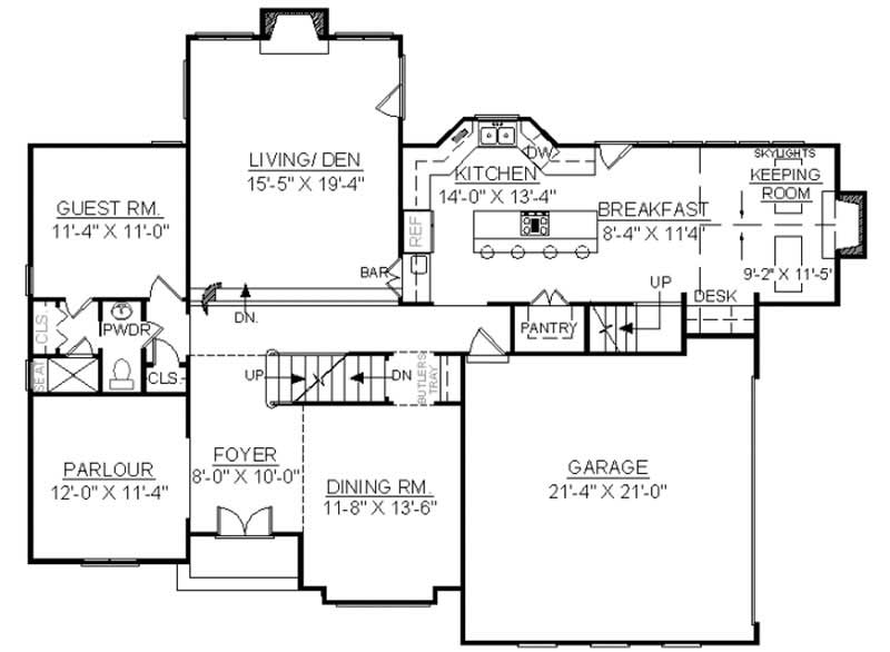 Floor Plan Main Level of European Plan #106-1252