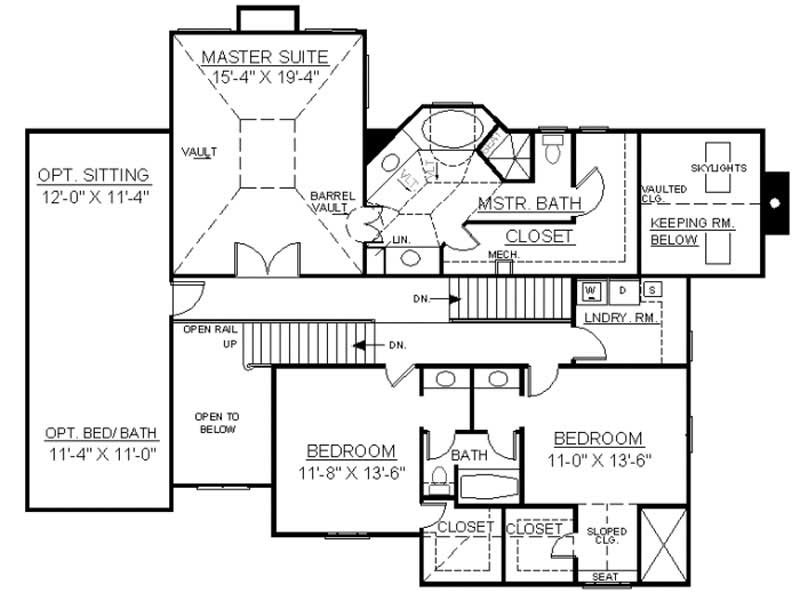 Floor Plan Upper Level of European Plan #106-1252