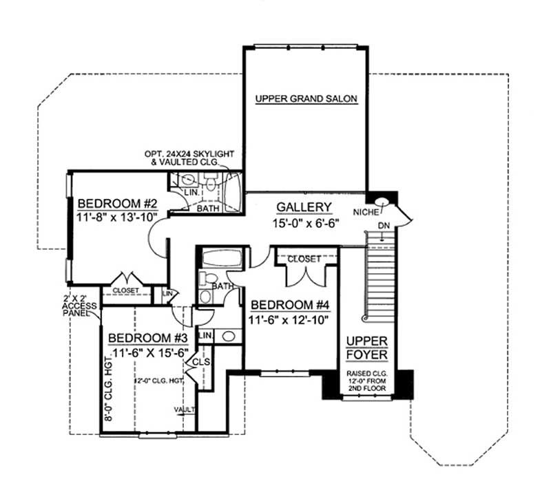Floor Plan Second Story of European Plan #106-1254