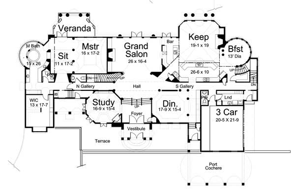 Floor Plan First Story of European Plan #106-1255