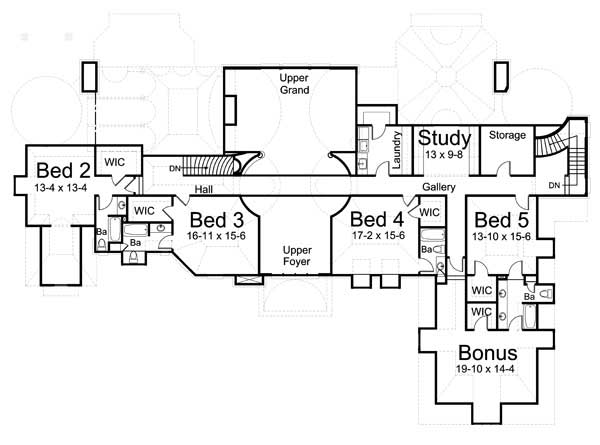 Floor Plan Second Story of European Plan #106-1255