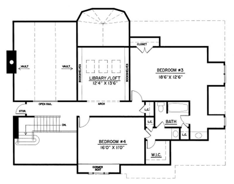 Floor Plan Second Story of European Plan #106-1257