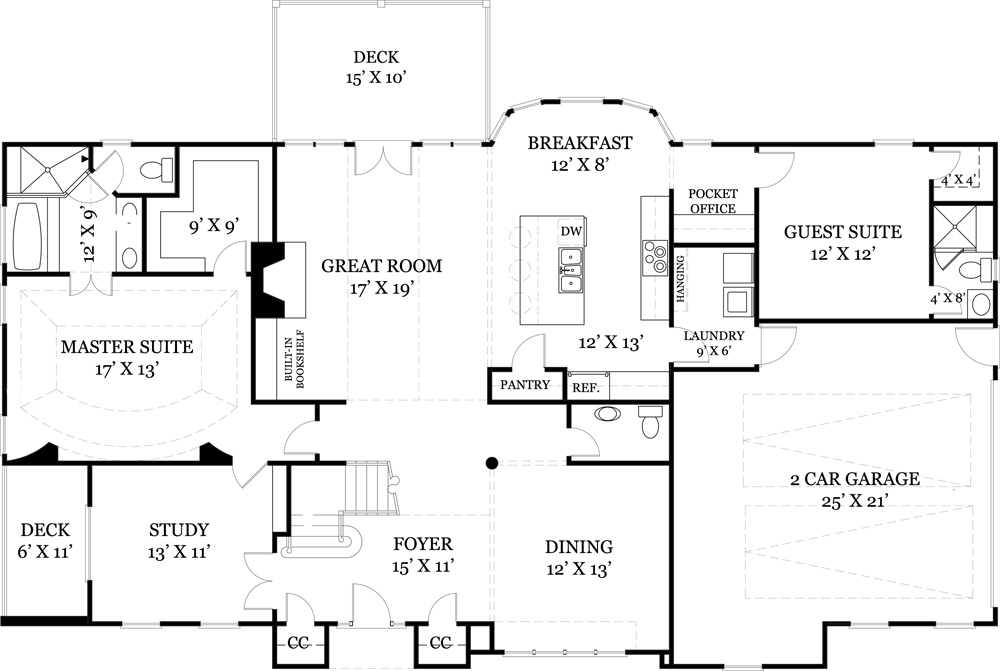 Floor Plan First Story of European Plan #106-1257