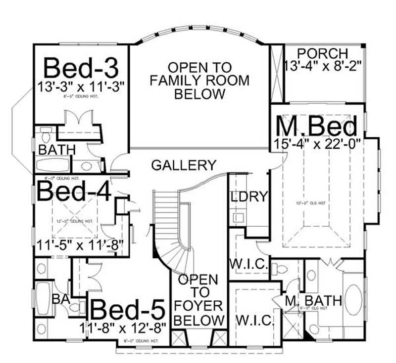 Floor Plan Second Story of European Plan #106-1258