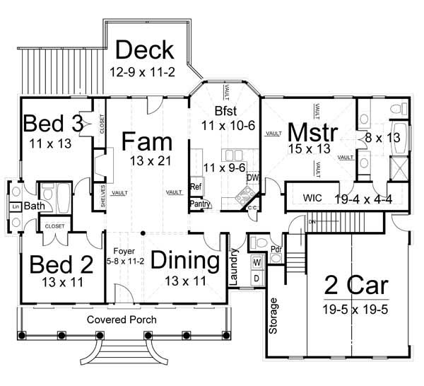 Floor Plan First Story of European Plan #106-1259