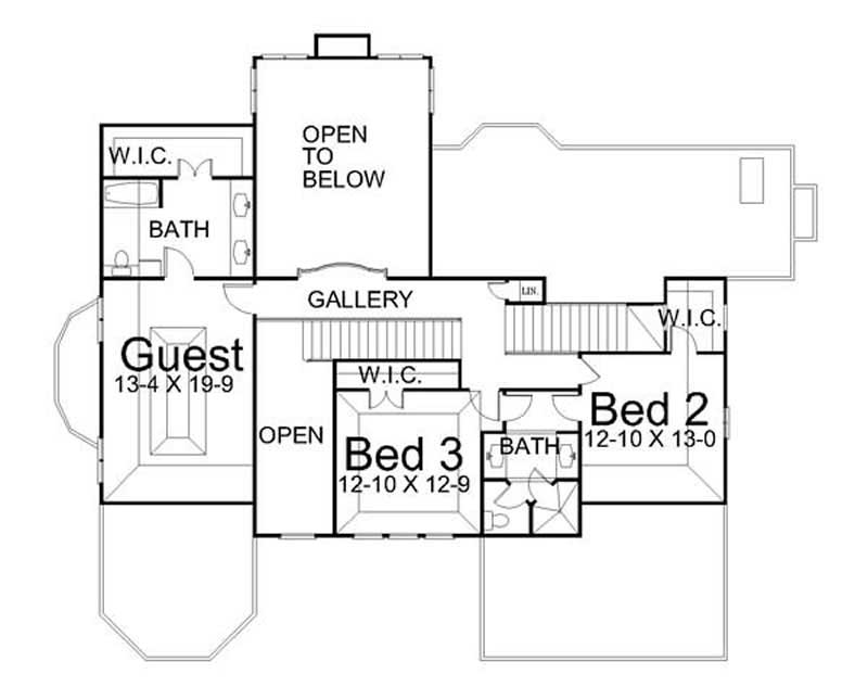 Floor Plan Second Story of European Plan #106-1261