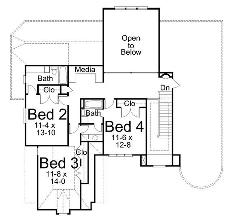 Floor Plan Second Story of European Plan #106-1264