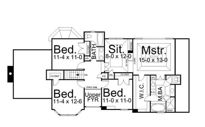Floor Plan Second Story of Traditional Plan #106-1266