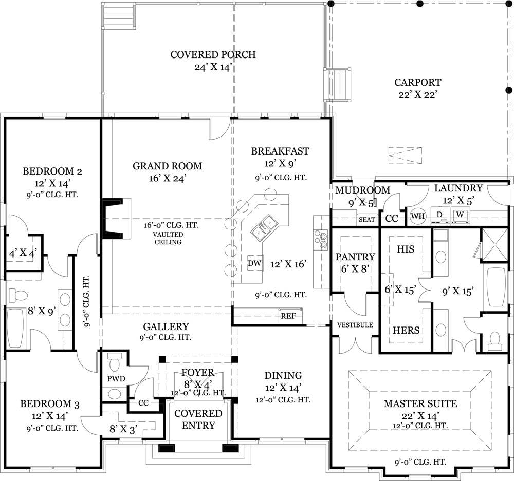 Floor Plan First Story of Southern Plan #106-1271