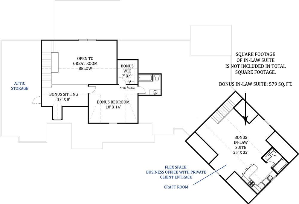 Floor Plan Second Story of Ranch Plan #106-1274