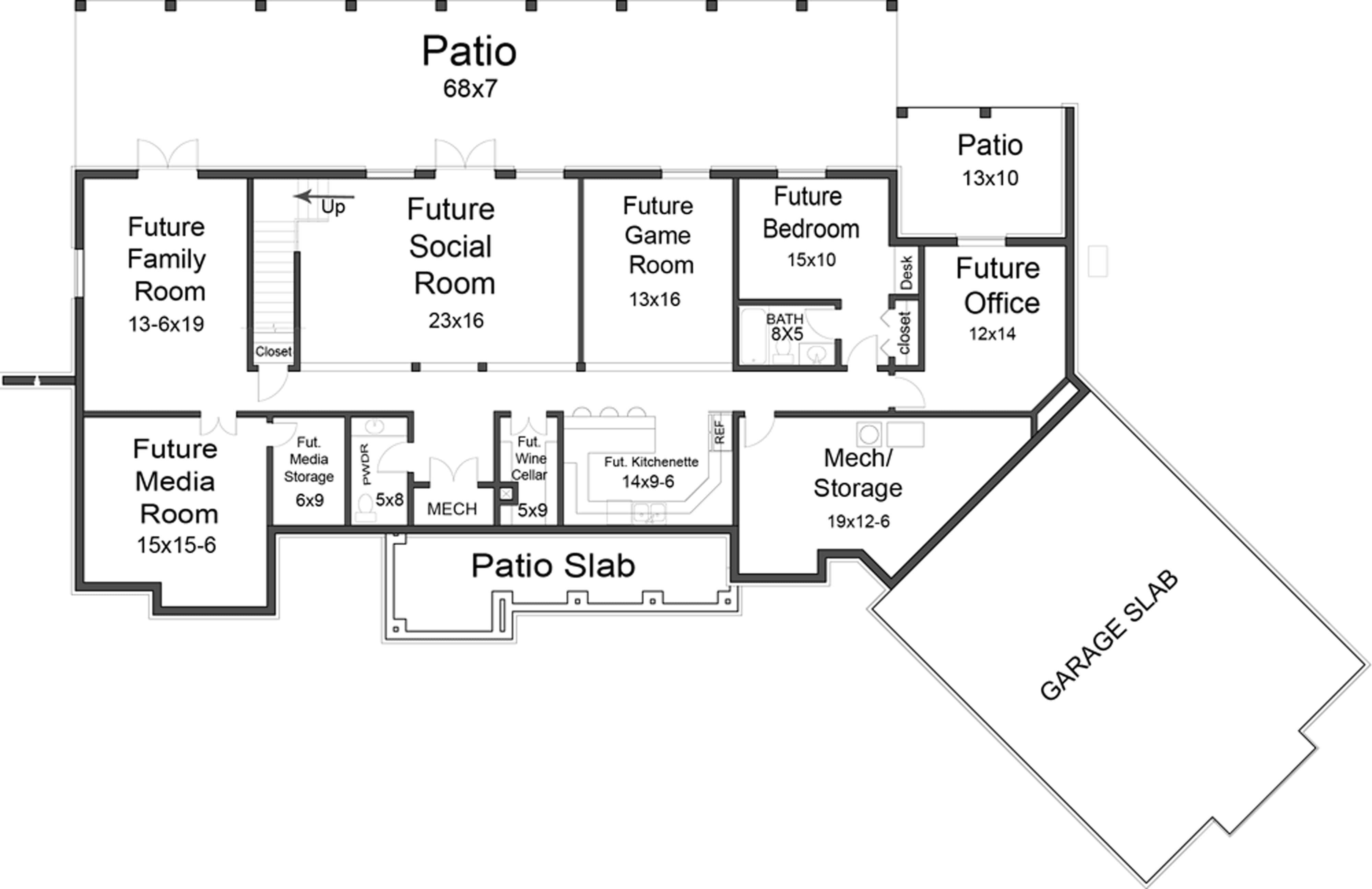 Floor Plan Basement of Ranch Plan #106-1274