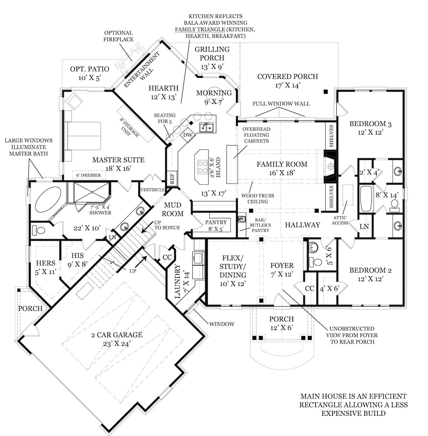 Floor Plan Main Level of Craftsman Plan #106-1275