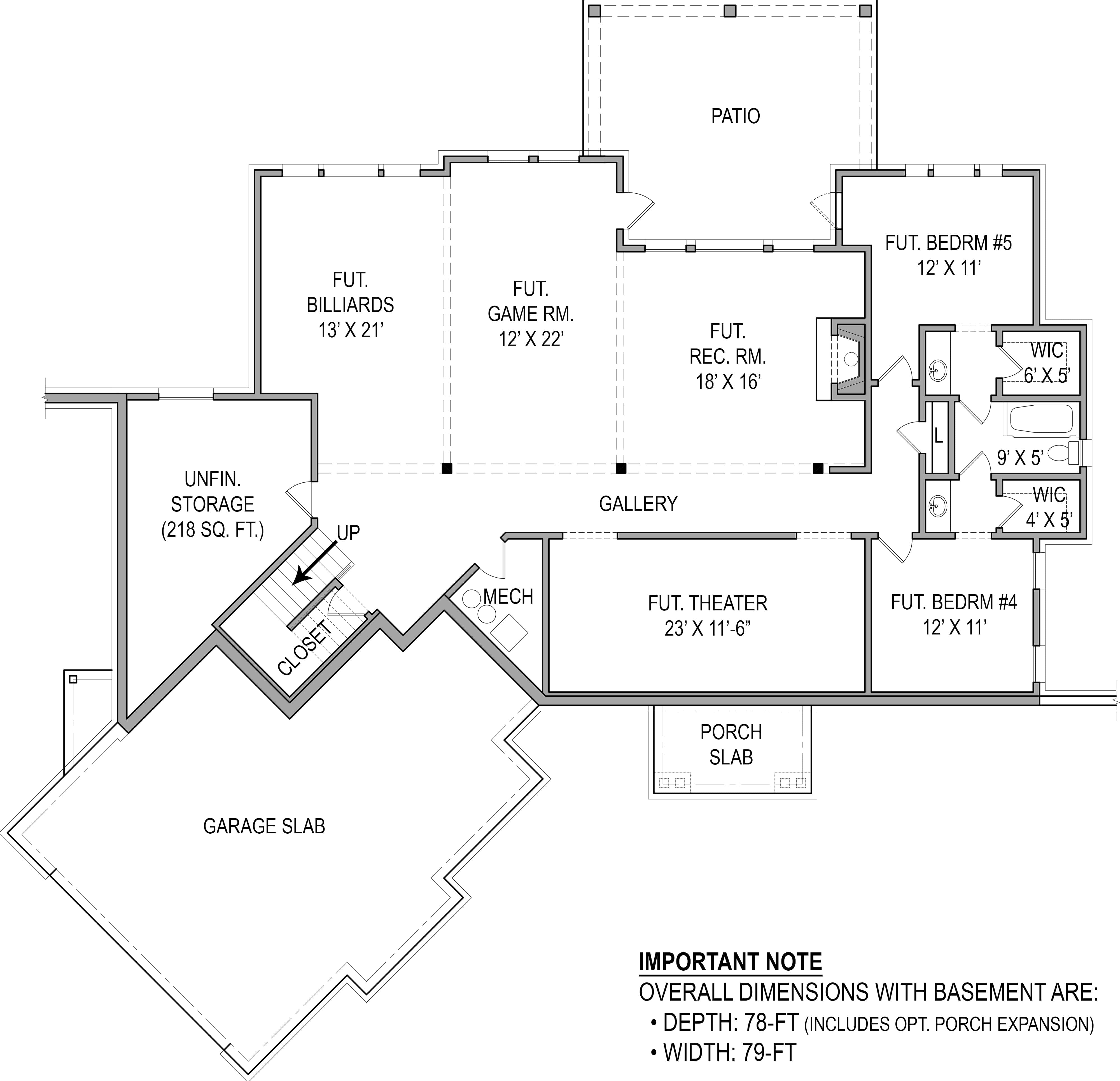 Floor Plan Basement of Craftsman Plan #106-1276
