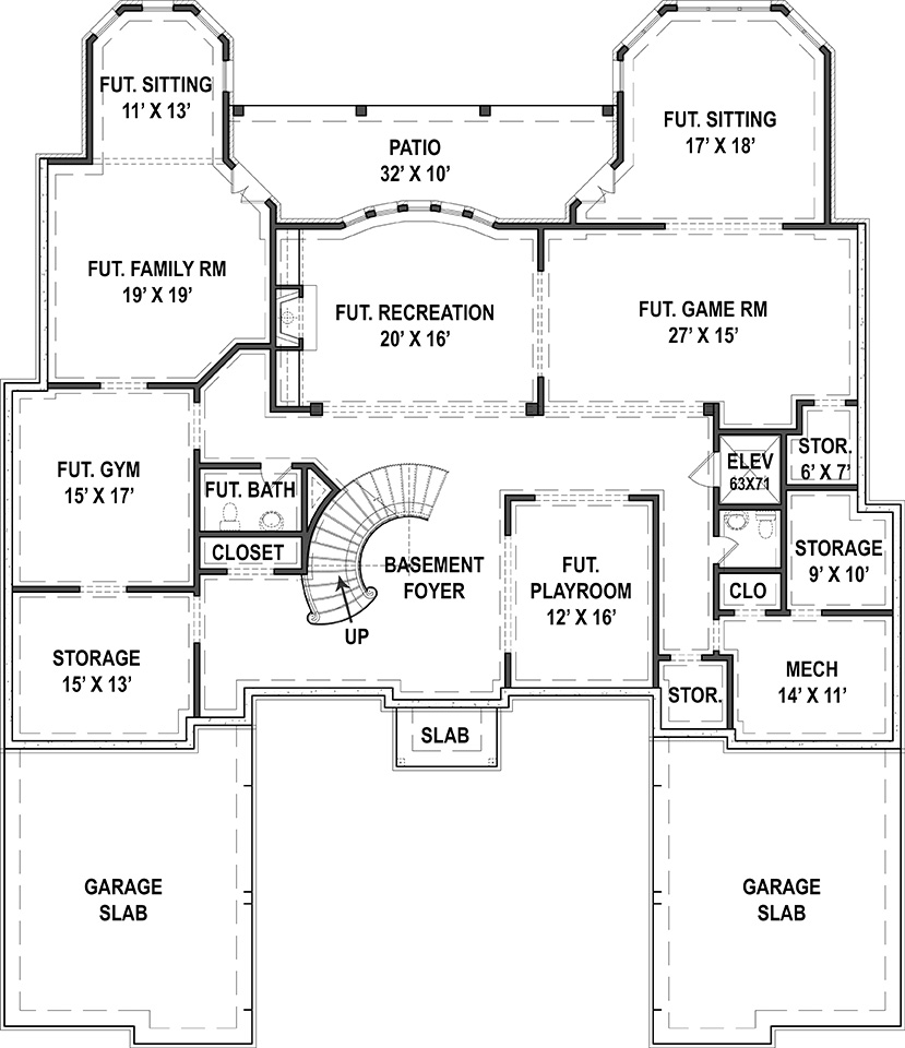 Floor Plan Basement of French Plan #106-1277