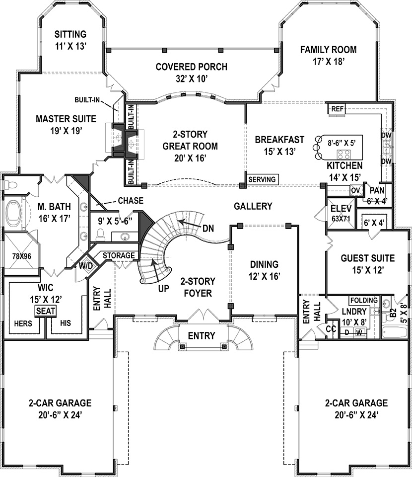 Floor Plan First Story of French Plan #106-1277