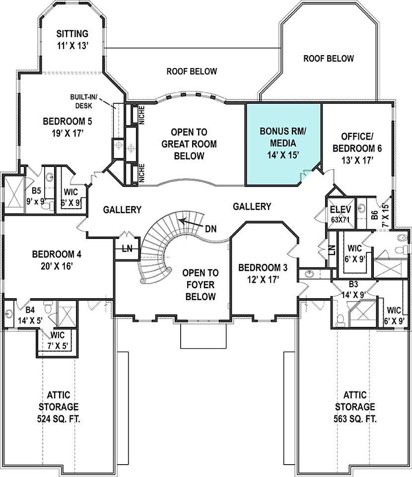 Floor Plan Second Story of French Plan #106-1277