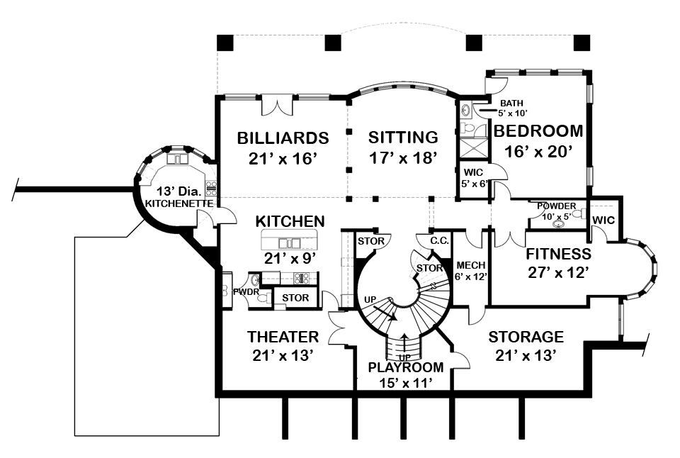 Floor Plan Basement of Colonial Plan #106-1278
