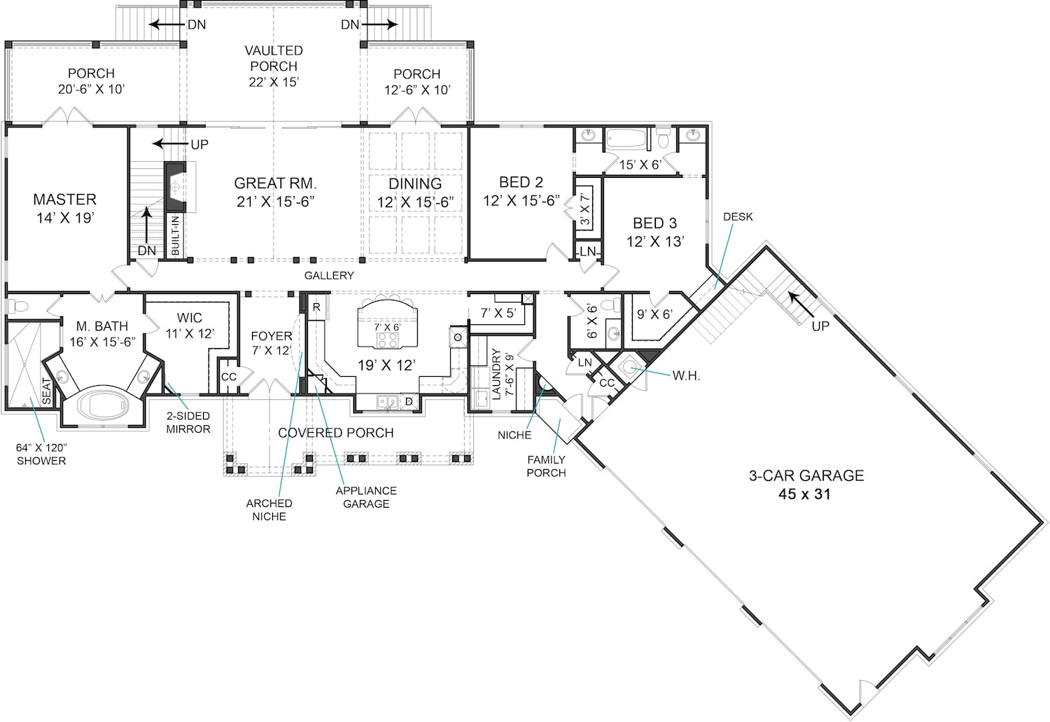 Floor Plan Main Level of Texas Style Plan #106-1279
