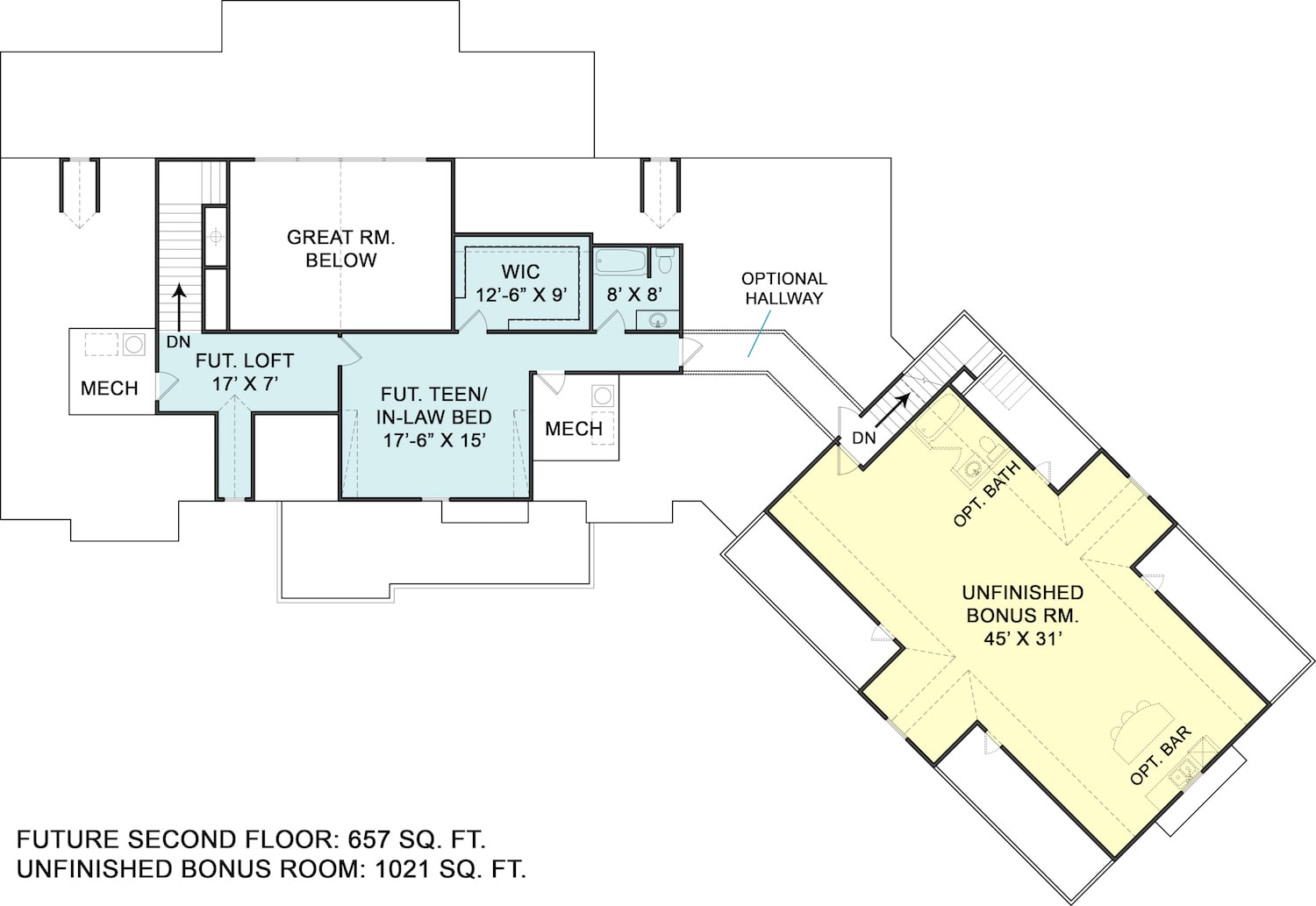 Floor Plan Upper Level of Texas Style Plan #106-1279