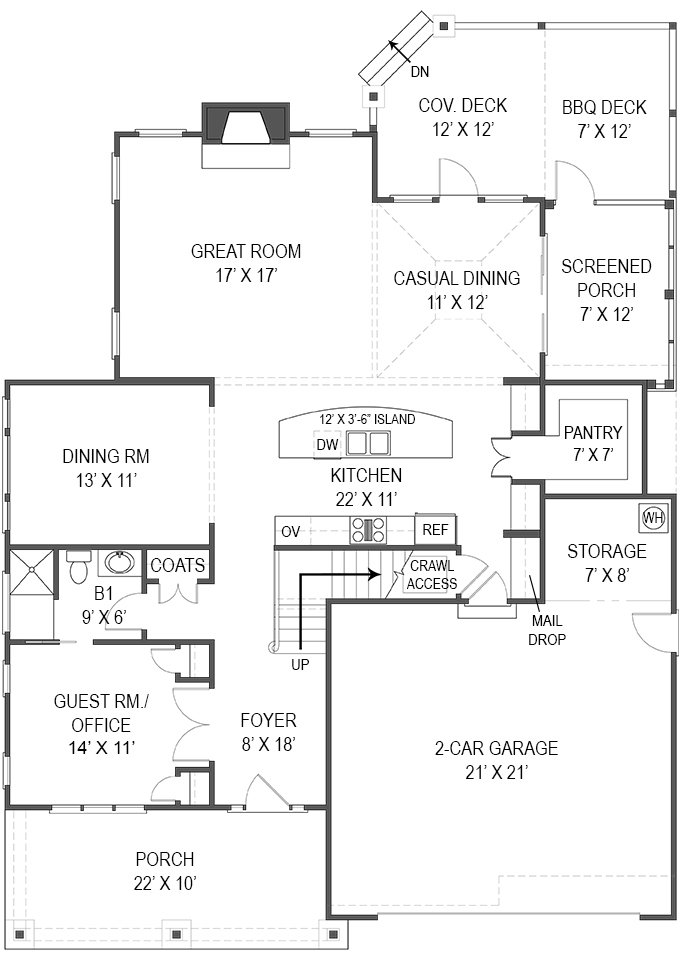 Floor Plan First Story of Traditional Plan #106-1282