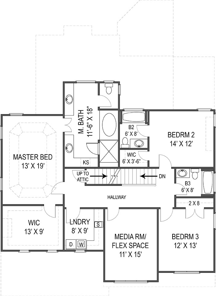Floor Plan Second Story of Traditional Plan #106-1282