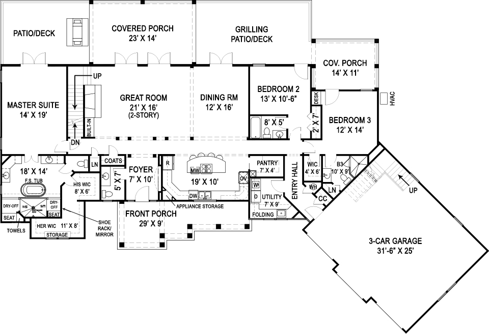 Floor Plan First Story of Country Plan #106-1283
