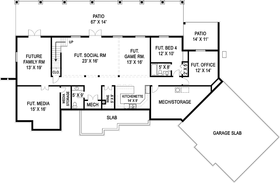 Floor Plan Basement of Country Plan #106-1283 -Basement Option Layout