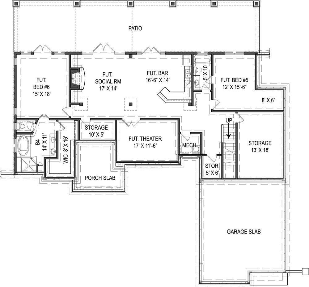 Floor Plan Basement of Country Plan #106-1285